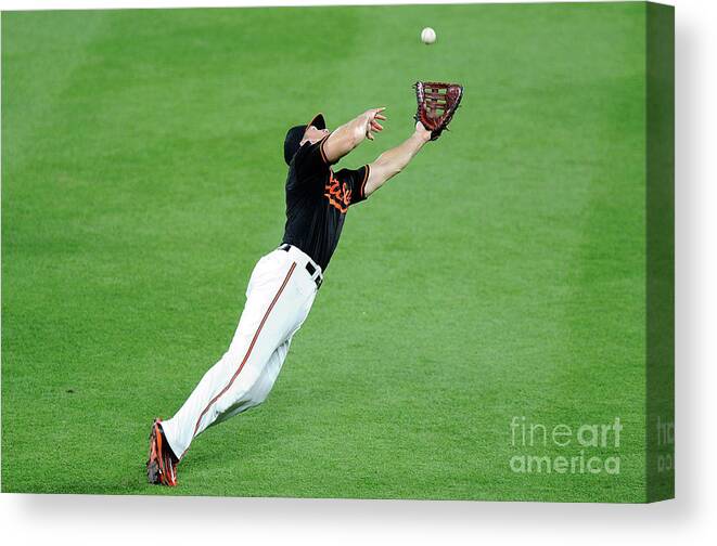 People Canvas Print featuring the photograph Chris Davis and Carlos Beltran by Greg Fiume