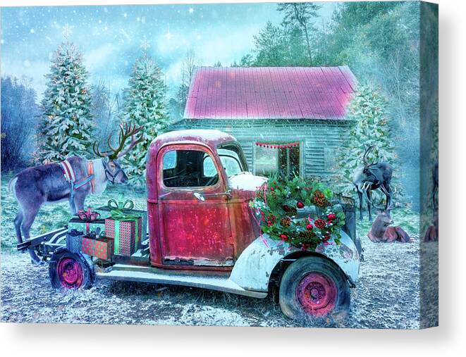 Truck Canvas Print featuring the photograph Christmas Eve Reindeer by Debra and Dave Vanderlaan