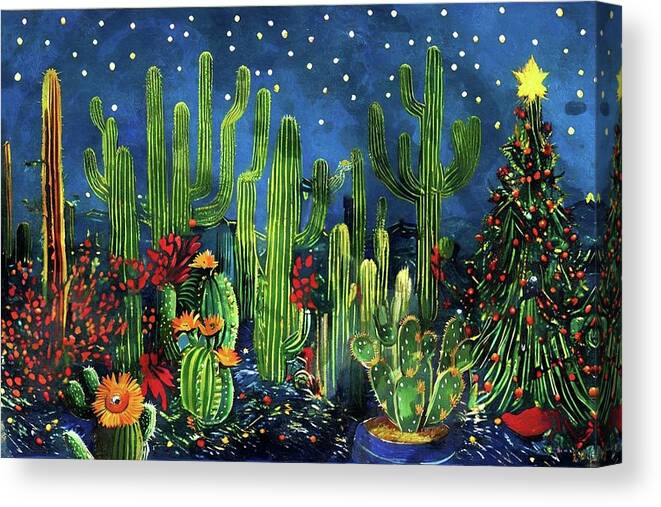 Cactus Canvas Print featuring the digital art Christmas in the Desert by Ally White