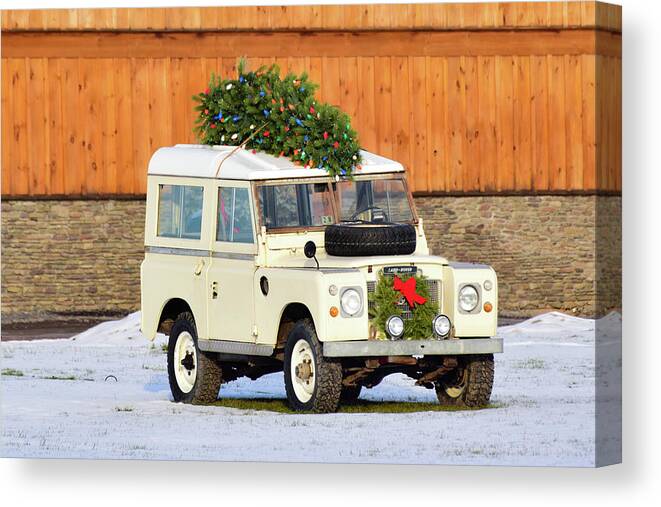 Land Rover Canvas Print featuring the photograph Christmas Land Rover by Nicole Lloyd