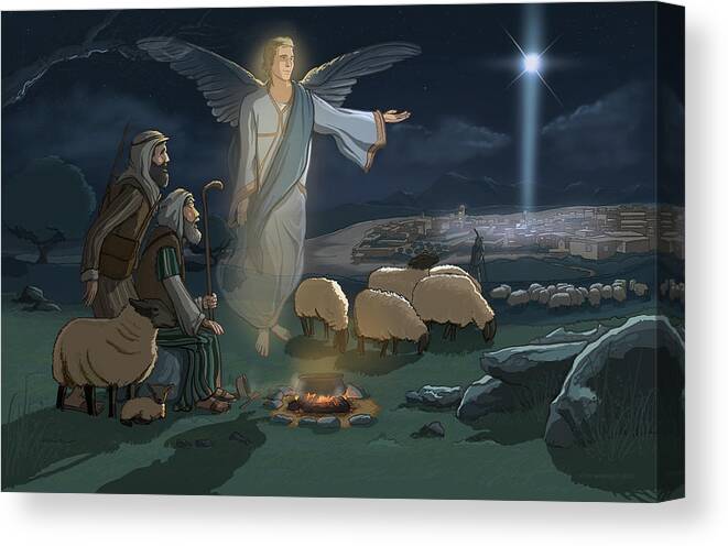Christmas Canvas Print featuring the digital art Christmas Shepherds and Angel by Emerson Design