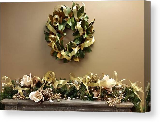 Wreath Canvas Print featuring the photograph Christmas Wreath and Swag by Nancy Ayanna Wyatt