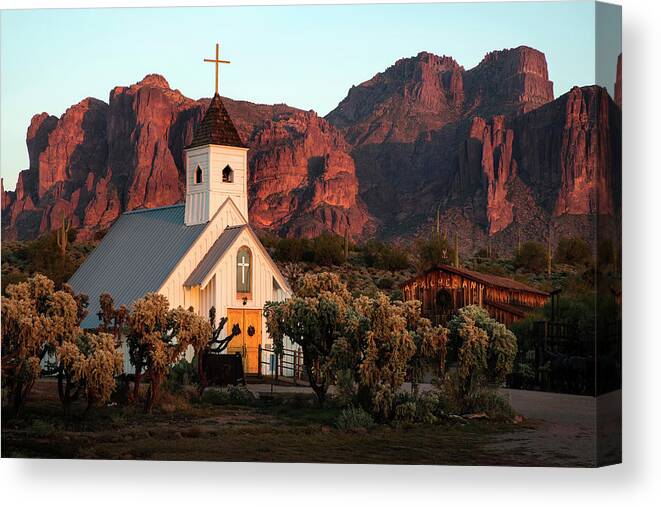 Lost Dutchman Canvas Print featuring the photograph Church at the Superstition Mountains Arizona by Dave Dilli