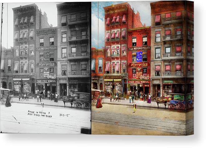 New York Canvas Print featuring the photograph City - NY - Where the murder took place 1909 - Side by Side by Mike Savad