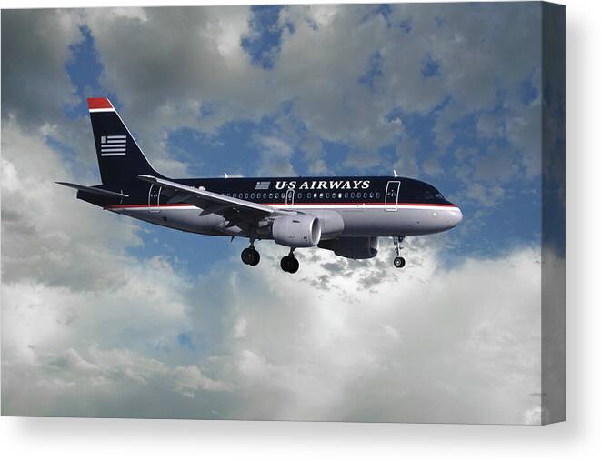 Us Airways Canvas Print featuring the photograph Classic US Airways Airbus A319 by Erik Simonsen