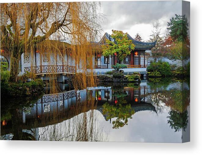Alex Lyubar Canvas Print featuring the photograph Classical Chinese Garden in Vancouver by Alex Lyubar