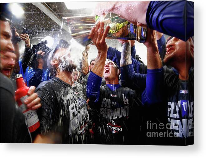 Championship Canvas Print featuring the photograph Clayton Kershaw by Jamie Squire