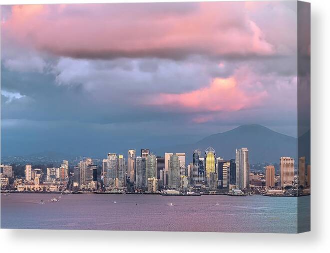 San Diego Sunset Storm Pink Canvas Print featuring the photograph Clearing Storm by Dan McGeorge