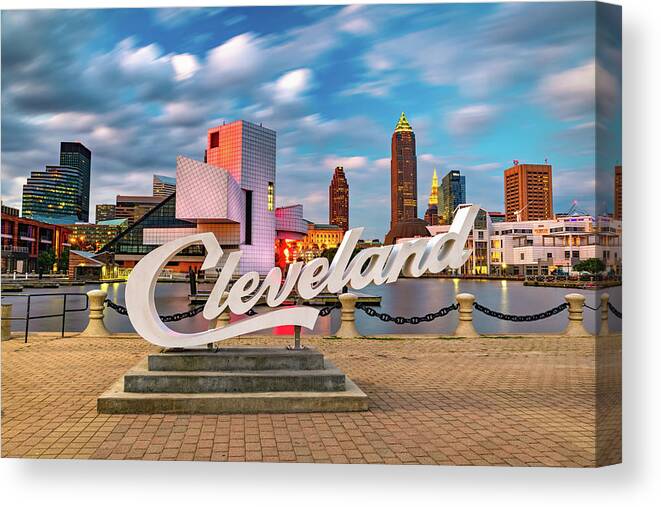 Cleveland Skyline Canvas Print featuring the photograph Cleveland Ohio Skyline From North Coast Harbor by Gregory Ballos