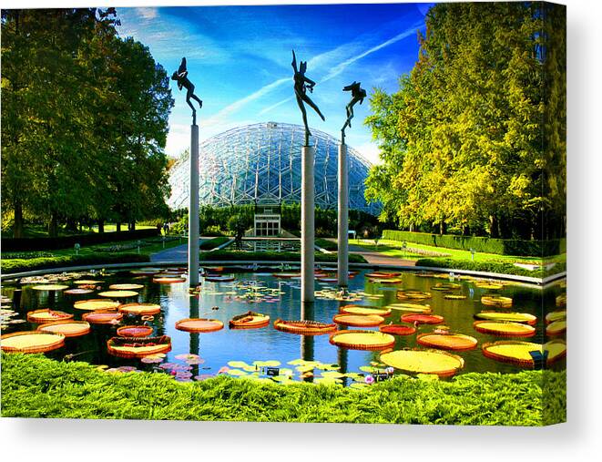 Architecture Canvas Print featuring the photograph Climatron Missouri Botanical Garden Geodesic Dome Landscape by Patrick Malon