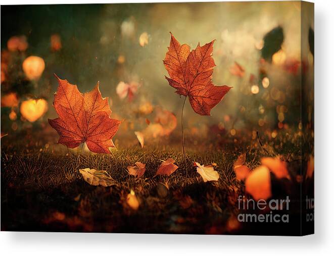 Autumn Canvas Print featuring the photograph Closeup of falling autumn leaves in park. Fall landscape scene w by Jelena Jovanovic