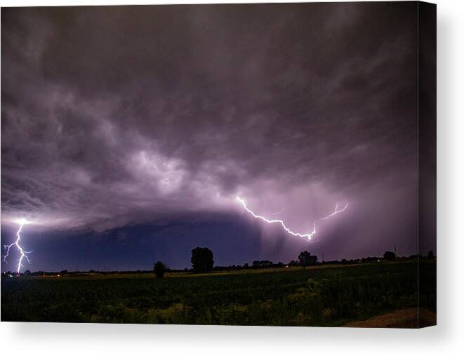 Nebraskasc Canvas Print featuring the photograph Cloud to Ground Lightning 038 by Dale Kaminski