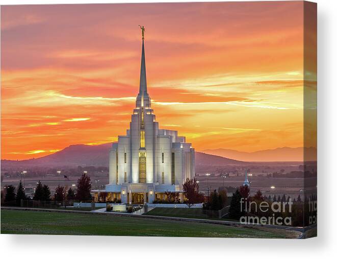 Canon Canvas Print featuring the photograph Clouds of Glory - Rexburg Idaho Temple by Bret Barton