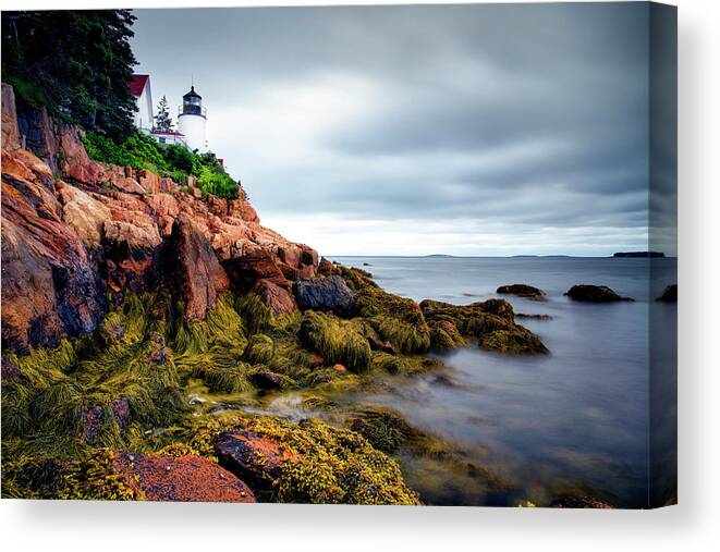 Acadia National Park Canvas Print featuring the photograph Clouds over Bass Harbor Head Light by Andy Crawford