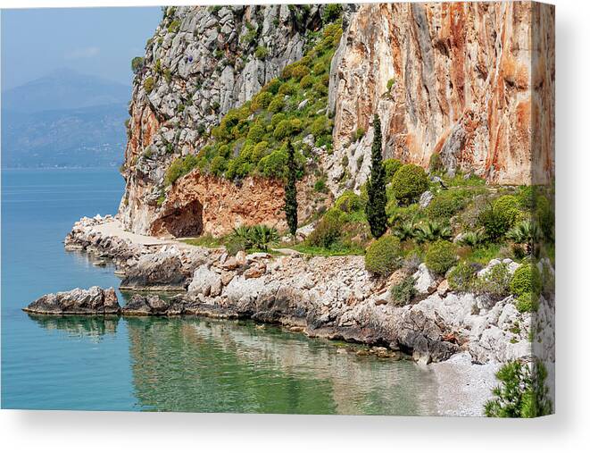 Peloponnese Canvas Print featuring the photograph Coastline of Greece by Shirley Mitchell