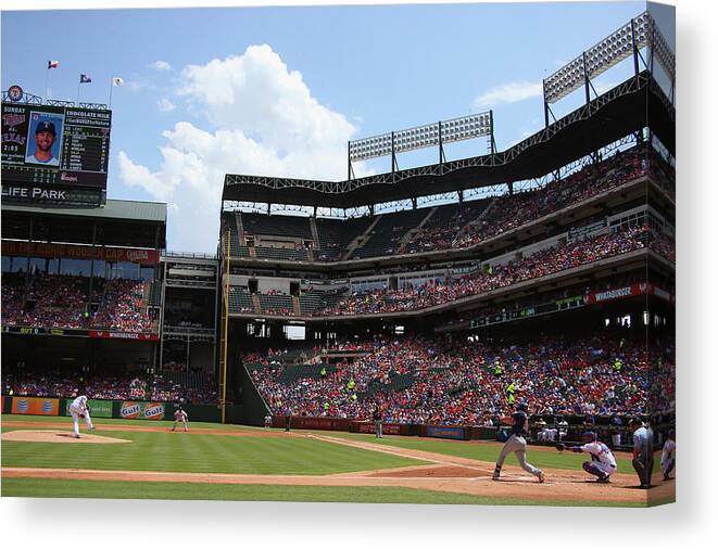 Second Inning Canvas Print featuring the photograph Colby Lewis and Trevor Plouffe by Ronald Martinez