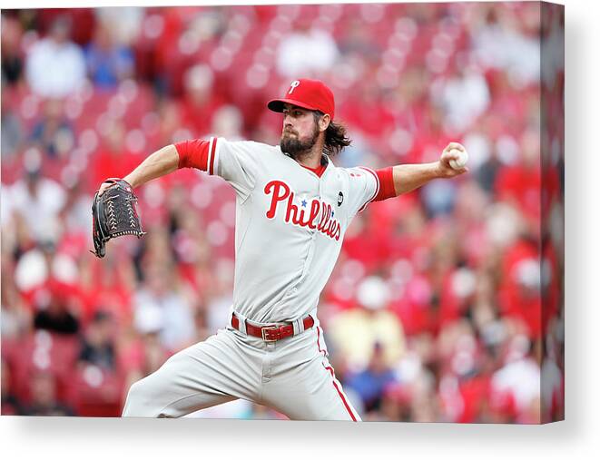 Great American Ball Park Canvas Print featuring the photograph Cole Hamels by Joe Robbins