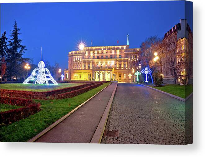Belgrade Canvas Print featuring the photograph Colofrul park and Belgrade old palace evening view by Brch Photography