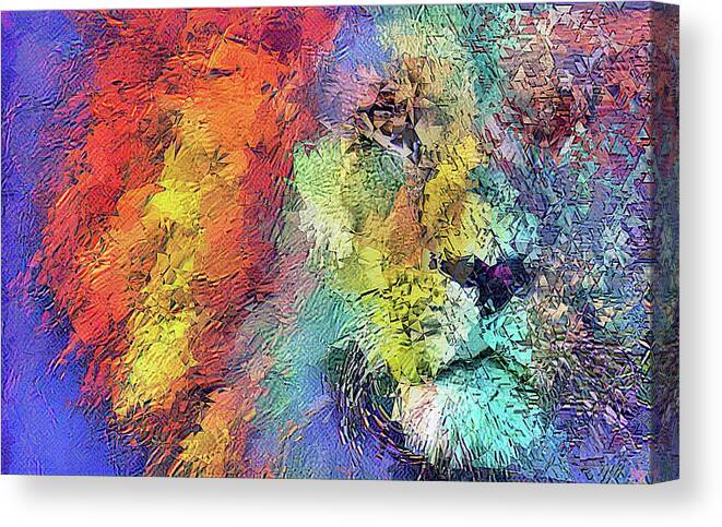 Lion Canvas Print featuring the mixed media Colorful Fragmented Lion Abstract by Shelli Fitzpatrick