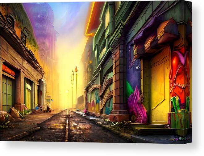 Digital Canvas Print featuring the digital art Colorful Alley by Beverly Read