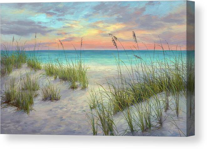 Beach Canvas Print featuring the painting Colorful Morning SeaOats by Laurie Snow Hein