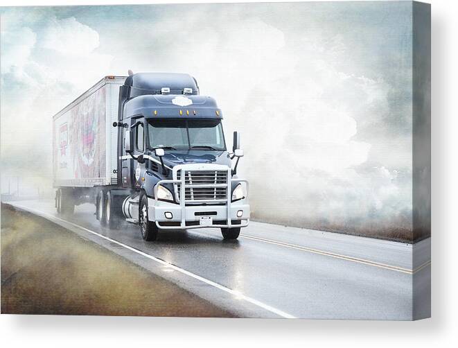 Trucks Canvas Print featuring the photograph Coming Out Of The Fog by Theresa Tahara
