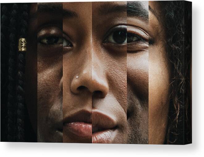 Diversity Canvas Print featuring the photograph Composite of Portraits With Varying Shades of Skin by RyanJLane