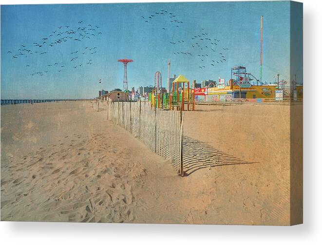 Coney Island Beach Canvas Print featuring the photograph Coney Island Beachscape by Cate Franklyn