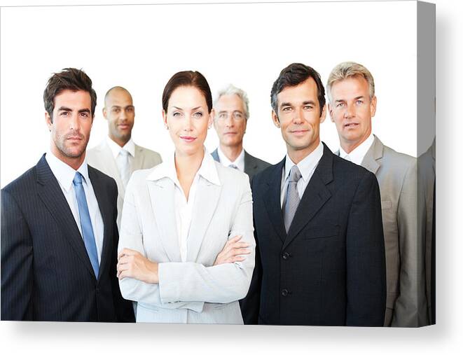 40-44 Years Canvas Print featuring the photograph Confident business colleagues standing together by GlobalStock