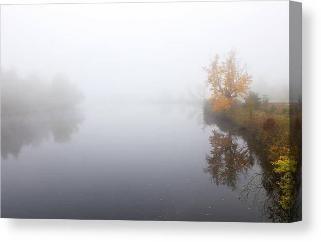 Connecticut River Canvas Print featuring the photograph Connecticut River and Fall Foliage on a Foggy Morning by Juergen Roth