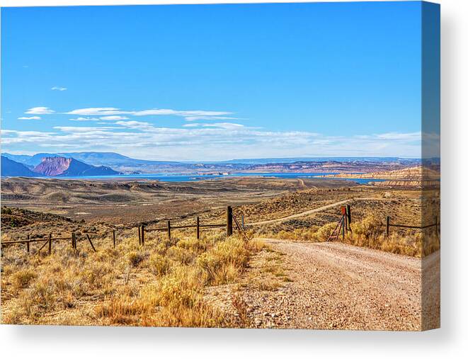 Country Road Canvas Print featuring the photograph Country road at Flaming Gorge Reservoir by Tatiana Travelways