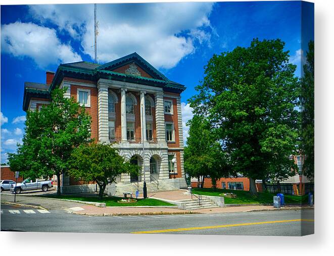 Town Canvas Print featuring the photograph Courthouse in Bangor, Maine by L. Toshio Kishiyama