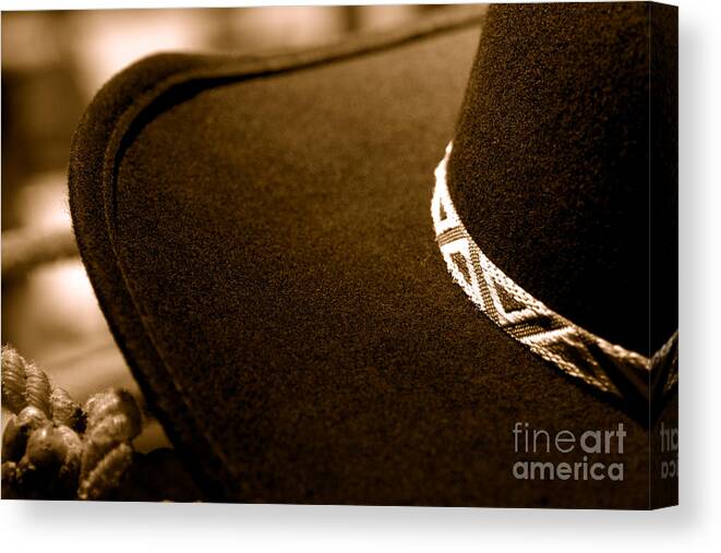 Hat Canvas Print featuring the photograph Cowboy Hat Detail - Sepia by Olivier Le Queinec