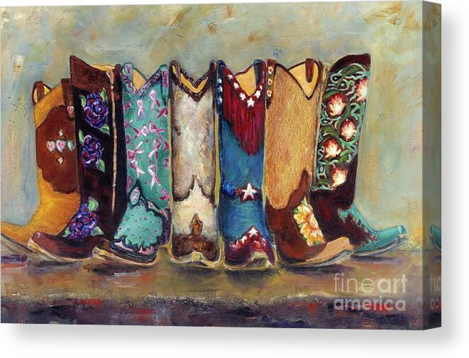 Cowgirls Canvas Print featuring the painting Cowgirls Kickin the Blues by Frances Marino