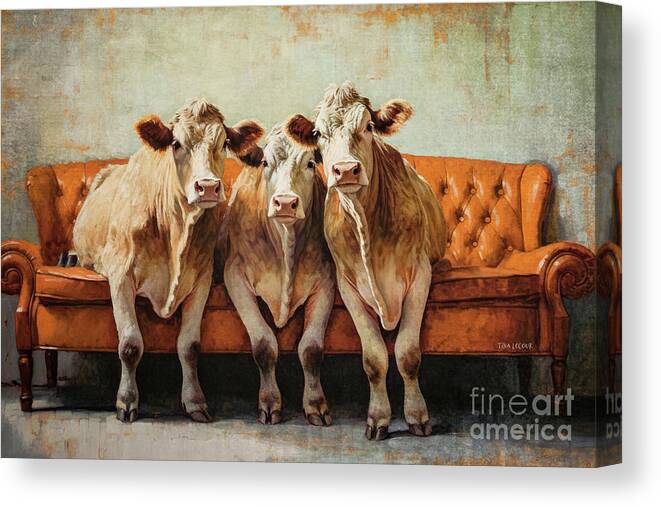 Cows Canvas Print featuring the painting Cows Just Chillin by Tina LeCour