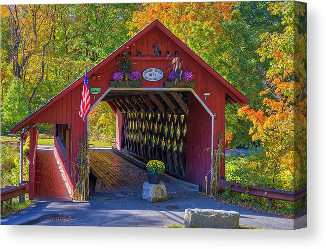 Creamery Covered Bridge Canvas Print featuring the photograph Creamery Covered Bridge in West Brattleboro of Vermont by Juergen Roth