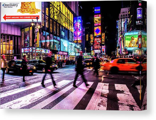 Times Square Canvas Print featuring the photograph Crossing Times by Az Jackson
