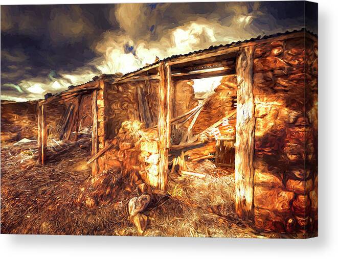 Barn Canvas Print featuring the digital art Crumbling Barn by Wayne Sherriff