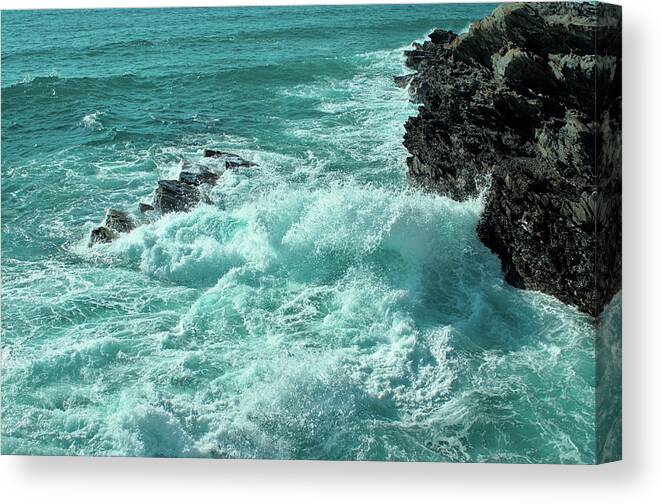 Sea Waves Canvas Print featuring the photograph Crushing waves in Porto Covo by Angelo DeVal