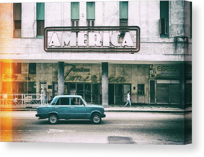 Photography Canvas Print featuring the photograph Cuba Fuerte Collection - Teatro America in Havana by Philippe HUGONNARD