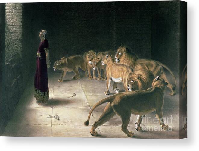 Daniel In The Lions Den Canvas Print featuring the painting Daniel in the Lions Den by Briton Riviere, oil on canvas by Briton Riviere