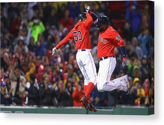 American League Baseball Canvas Print featuring the photograph David Ortiz and Mookie Betts by Maddie Meyer