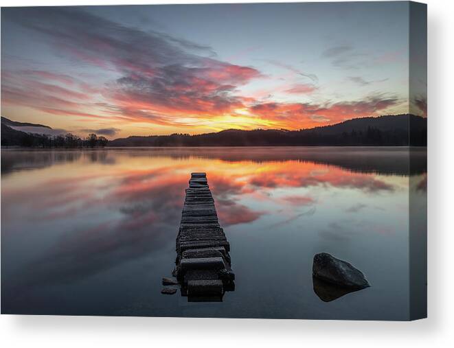 Pier Canvas Print featuring the photograph Dawn at Kinlochard by Raymond Carruthers