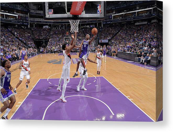 Nba Pro Basketball Canvas Print featuring the photograph De'aaron Fox and Hassan Whiteside by Rocky Widner