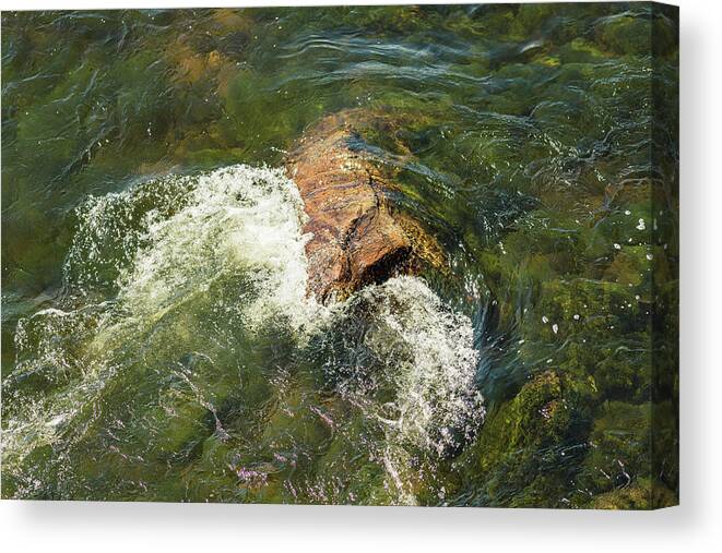 Water Canvas Print featuring the photograph Delaware River Boulder by Amelia Pearn