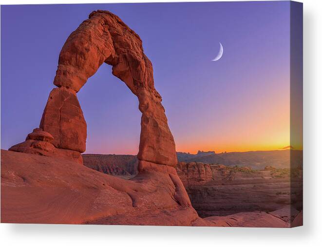 Delicate Arch Canvas Print featuring the photograph Delicate Moon by Darren White