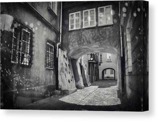 Warsaw Canvas Print featuring the photograph Delightful Dawna Street Warsaw Black and White by Carol Japp