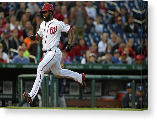 American League Baseball Canvas Print featuring the photograph Denard Span and Anthony Rendon by Patrick Smith