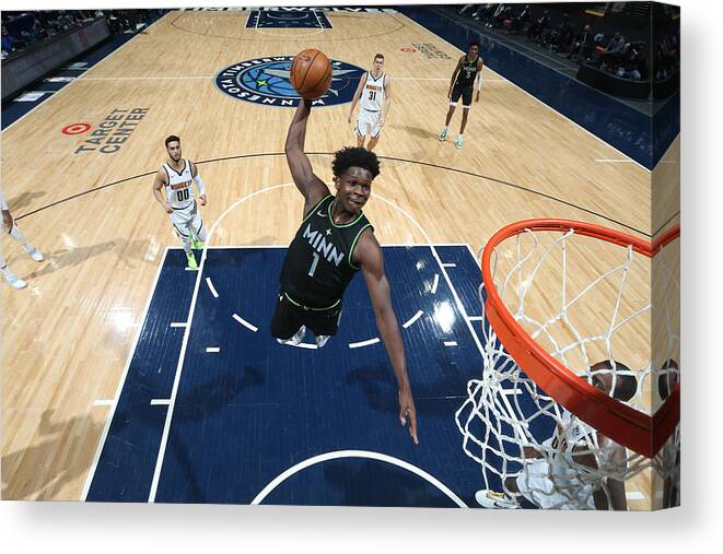 Anthony Edwards Canvas Print featuring the photograph Denver Nuggets v Minnesota Timberwolves by David Sherman