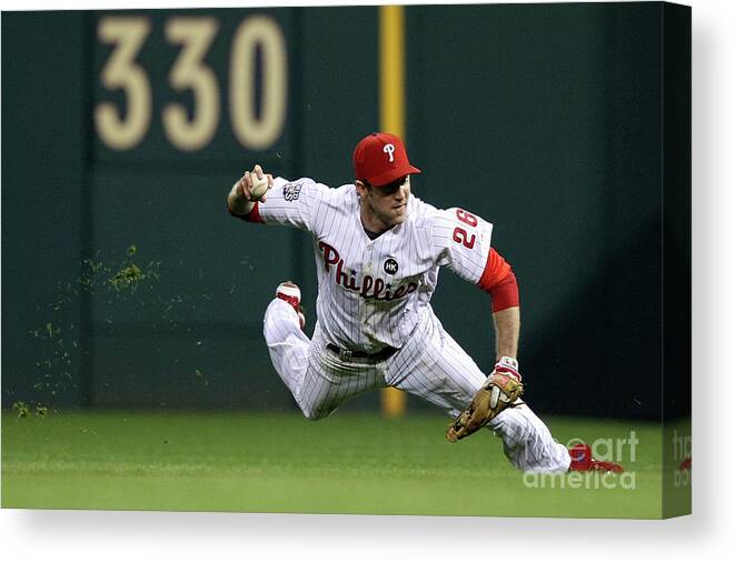 People Canvas Print featuring the photograph Derek Jeter and Chase Utley by Al Bello